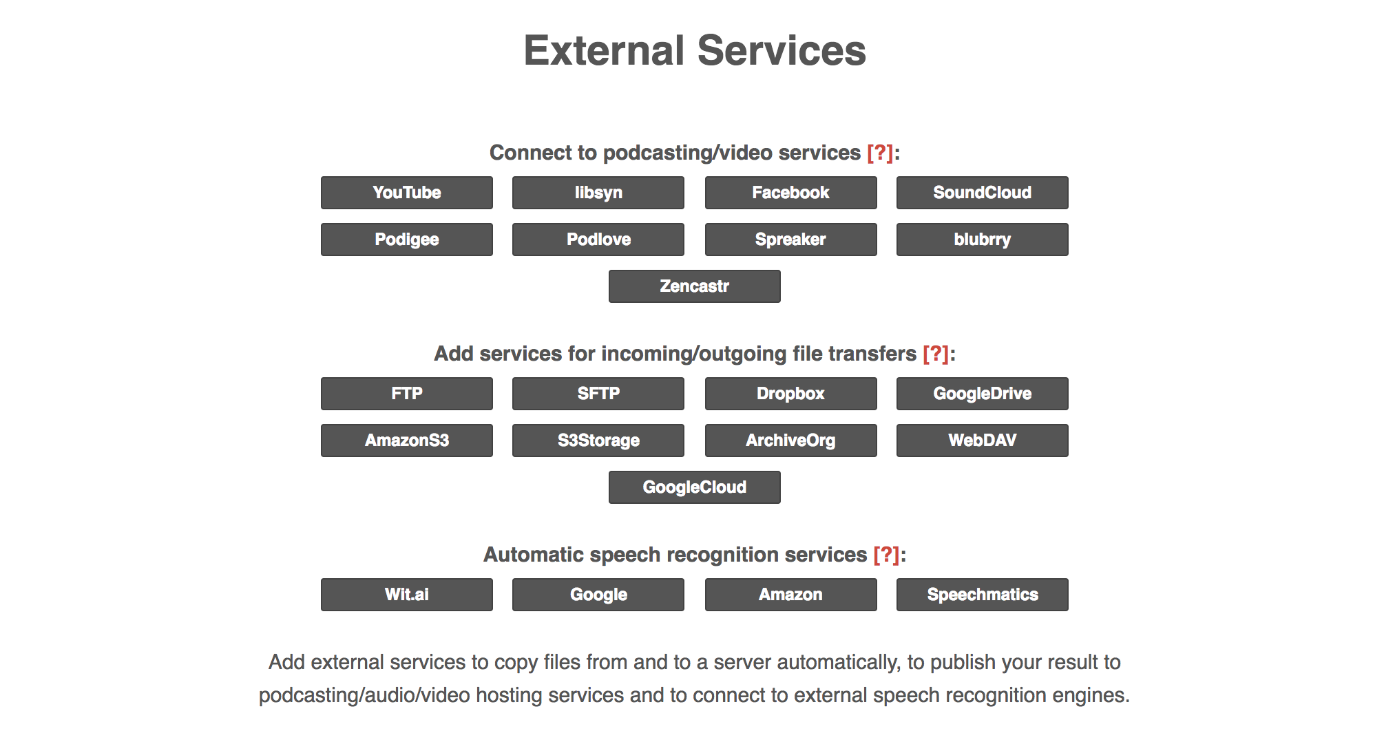 Available External Services