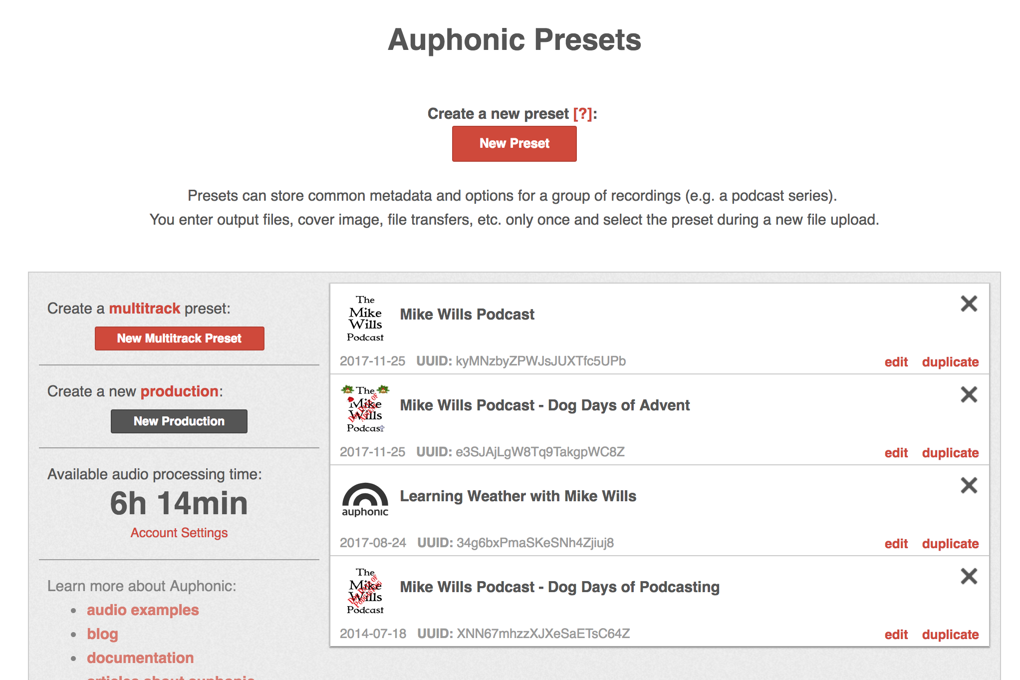 Auphonic Presets